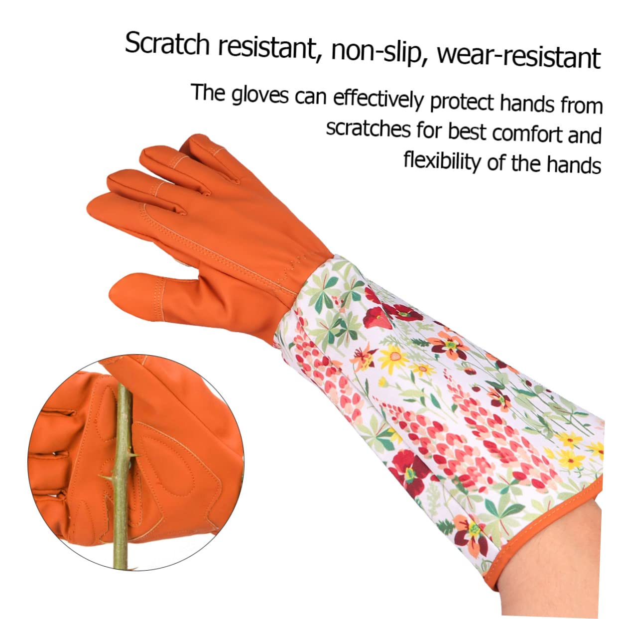 ibasenice 1 Par Guantes de Jardinería con Mangas Largas Guantes Estampados para Protección de Jardín Diseño de Puño Extra Marrón
