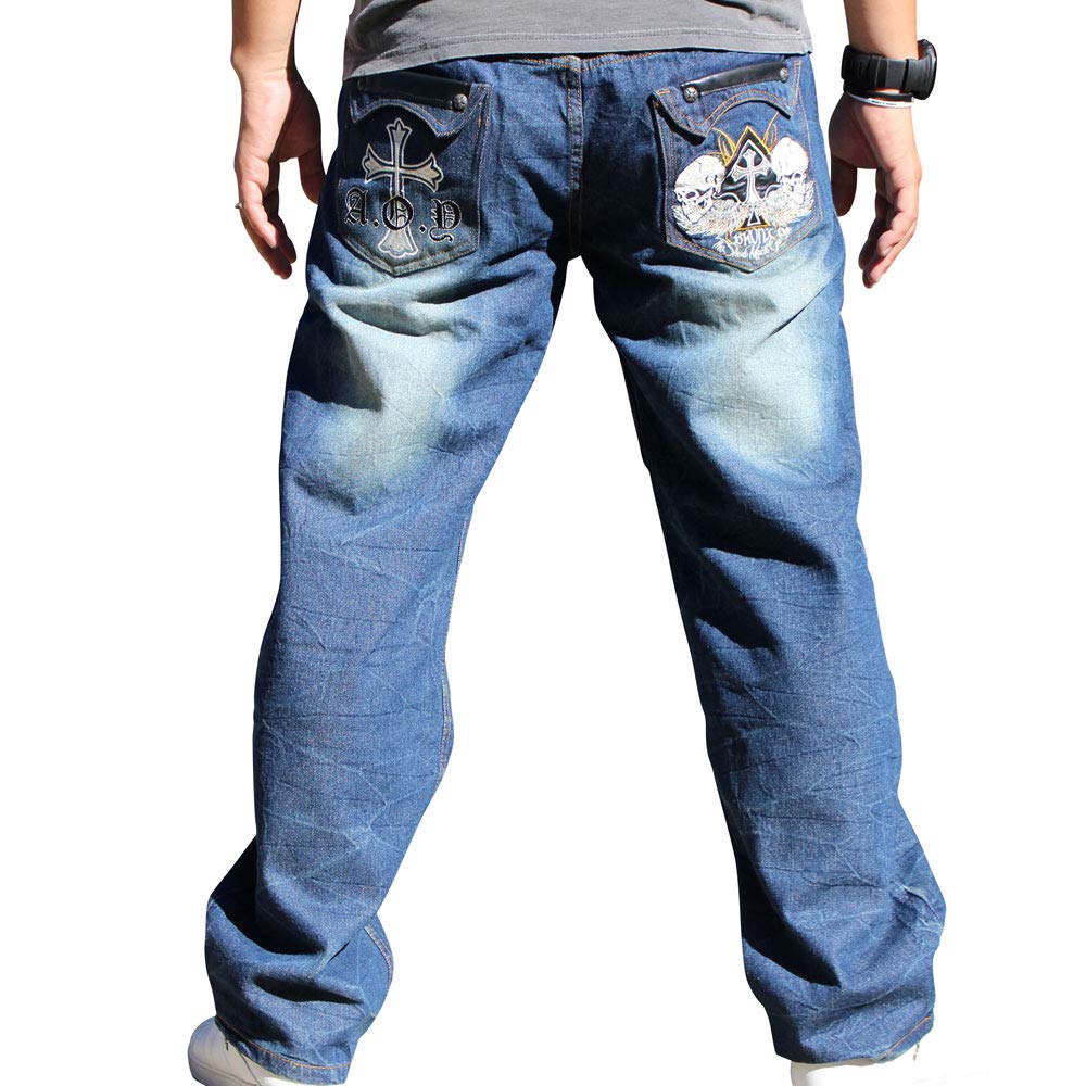 Amazon | 和柄ジーンズ 和柄デニム【D1904】ドクロ刺繍柄