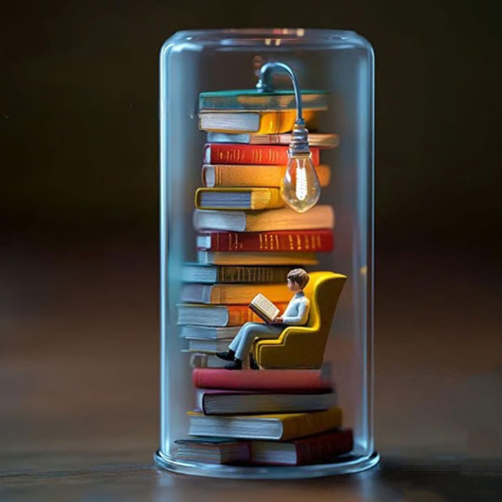 Przenośna lampka nocna o tematyce do czytania z miniaturowymi książkami statuetka czytnika żywicy lampa LED idealna do przedszkola gabinetu tuba książka kochanka lampka nocna