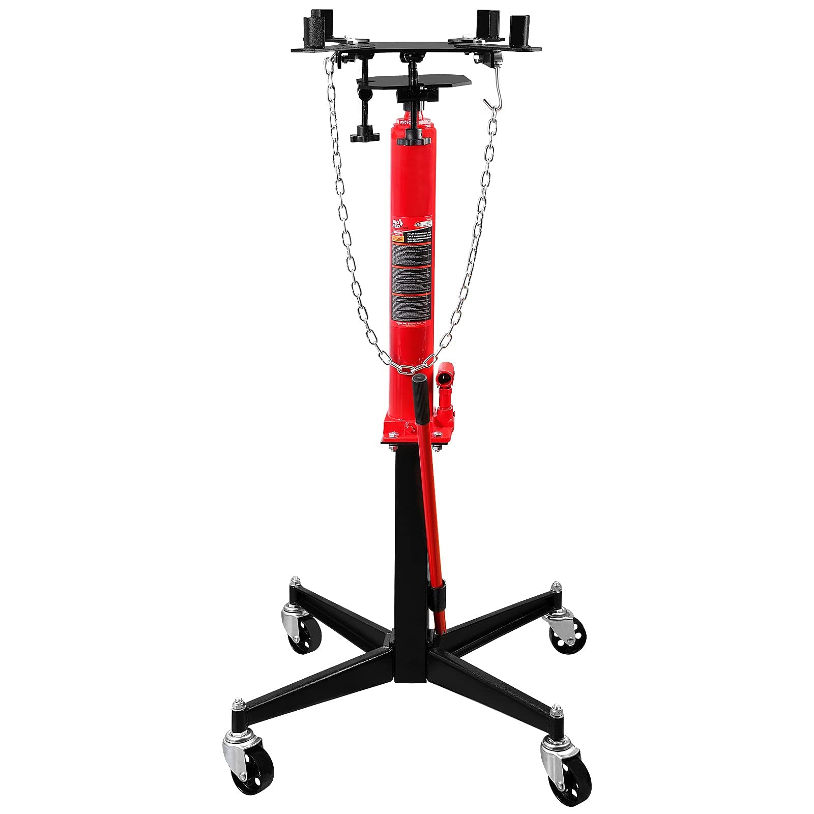 BIG RED TR4053-1 Torin High Lift Transmission Jack, Garage/Shop Telescoping Jack: 360° Swivel Wheel, Garage/Shop Lift Hoist, 1/2 Ton (1000 lbs) Capacity, Red