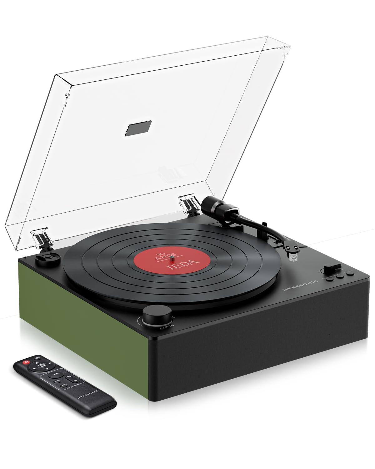 Automatic Record Player, Bluetooth Belt Drive Vinyl Turntable, Magnetic AT-3600L Cartridge, Bluetooth in & Out, Hi-Fi Stereo Speakers, Aux in Headphone, RCA Out with Remote Control (Green)