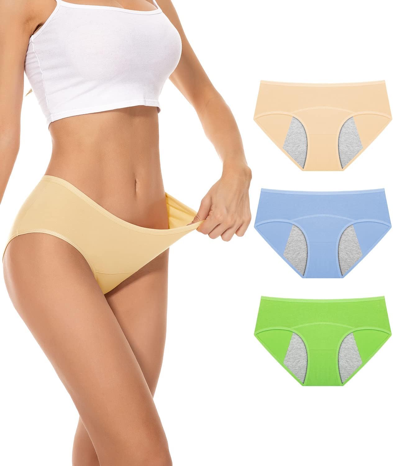 RUIXUE Period Pants for Women Cotton Menstrual Underwear Period Knickers Heavy Flow Postpartum Leakproof Knickers Extra Protection Pack of 3