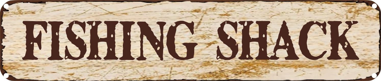 Vintage Tin Sign Retro Metal Wall Decor FISHING SHACK Rustic Aluminum Plaque for Home,Bar,Kitchen,Garage,Man Cave 4x16 Inch