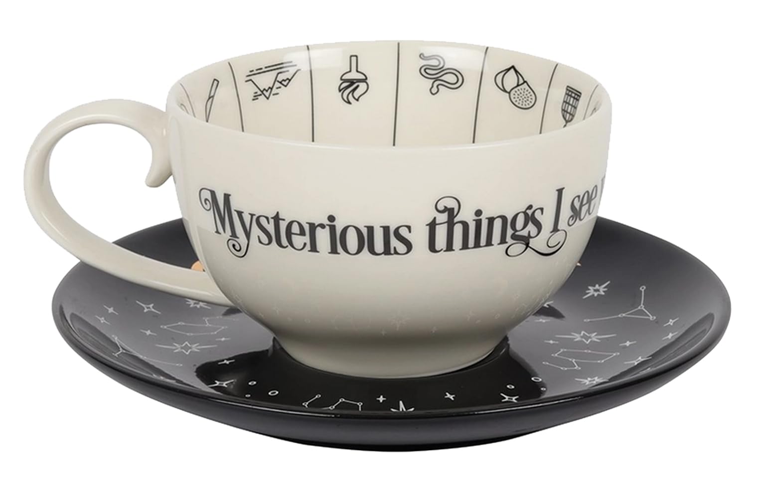 Teetasse Wahrsagerei Astrologie zum Teeblätter lesen mit Anleitung - Keramik Tee Tasse Hexe, Halloween, Tee Becher
