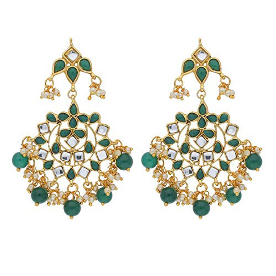 Peora Traditional Jewellery Green 18K Gold Plated Brass Kundan Chandbali Earrings for Women (B07RQM1DKJ) Amazon Price History, Amazon Price Tracker