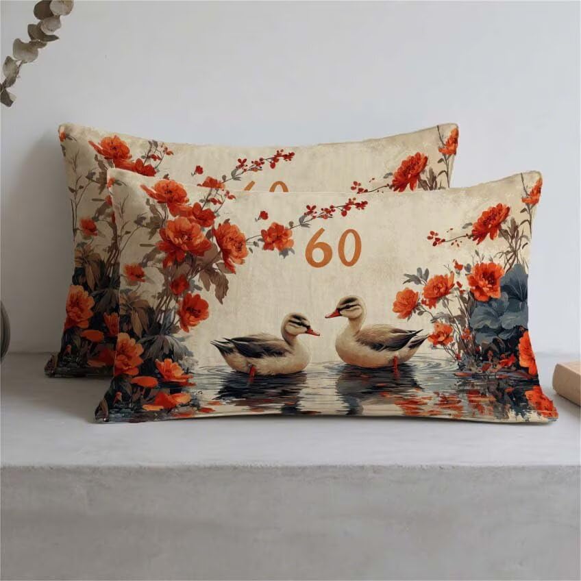 Housse de coussin 60x80cm en lin double face motif fleurs chic
