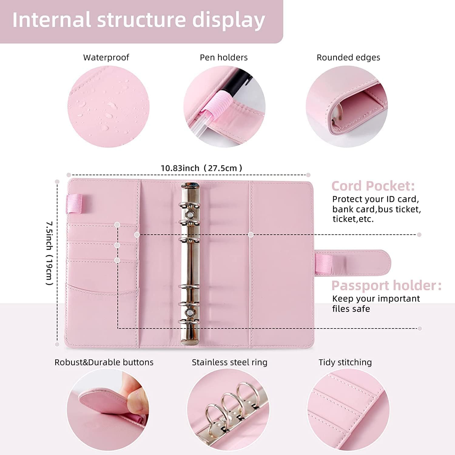 Liotiz Binder Notebook Organiser with Zipper Envelopes, Money Saving Binder with Magnetic Buckle Closure, Money Folder Wallet, PU Leather, A6 Size 3