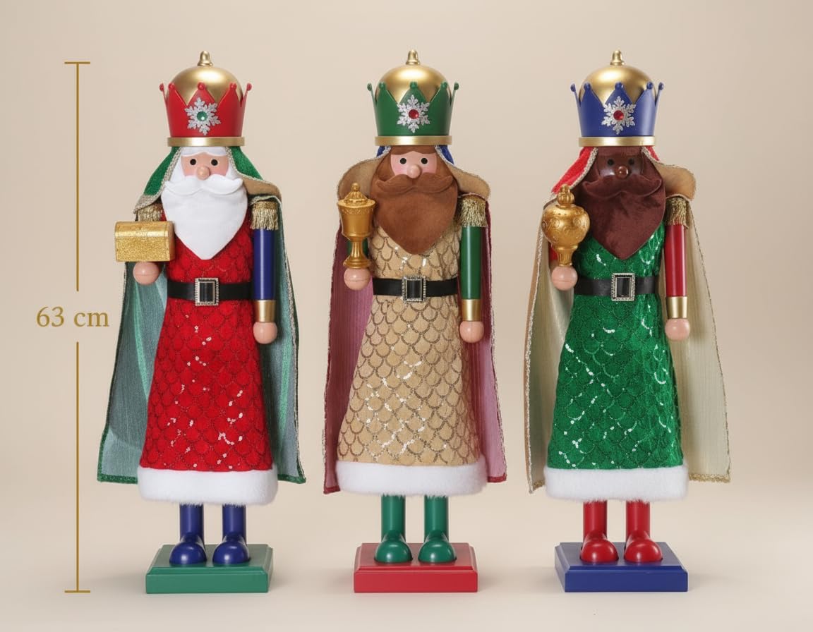 KAROLINE&CO. Decoration Noel - Set de 3 Casse Noisette Géant 63 cm - Figurine Noel de Luxe - Deco Noel Intérieur Maison - Décoration de Noël Élégante pour Table ou Entrée