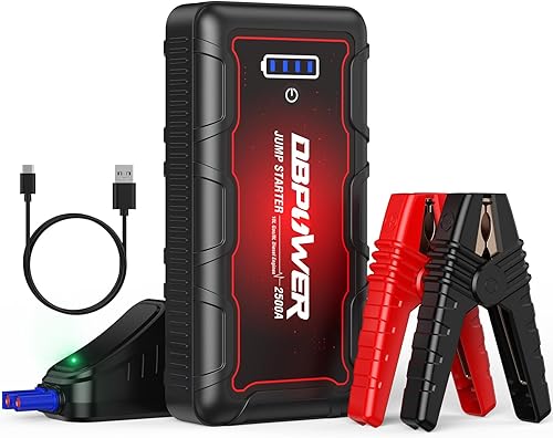 Miniatura 1 de DBPOWER Arrancador de batería portátil de 2500 A pico 74 Wh (hasta 10 L de gasolina8 litros de motor diésel) 12 V con cables de abrazadera