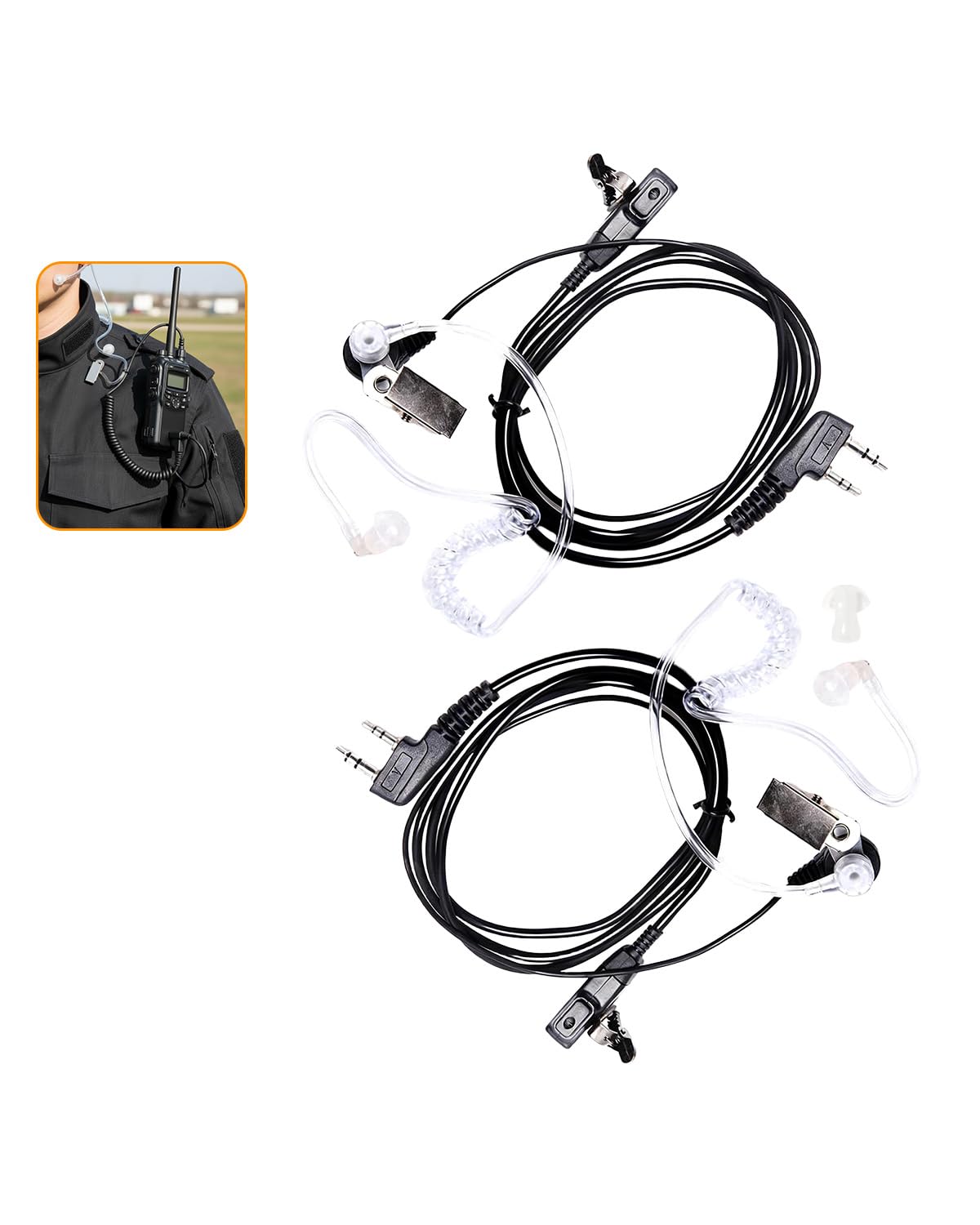 2 Pcs Oreillette Talkie Walkie 2 Broches Casque Écouteur Compatible avec La Radio Bidirectionnelle Kenwood/Baofeng BF-88E BF-88S/Tyhbelle BF-88E/RT24 RT27 RT22 RT622 RT617 RT618 RT619/Hesenate HT999 - 1