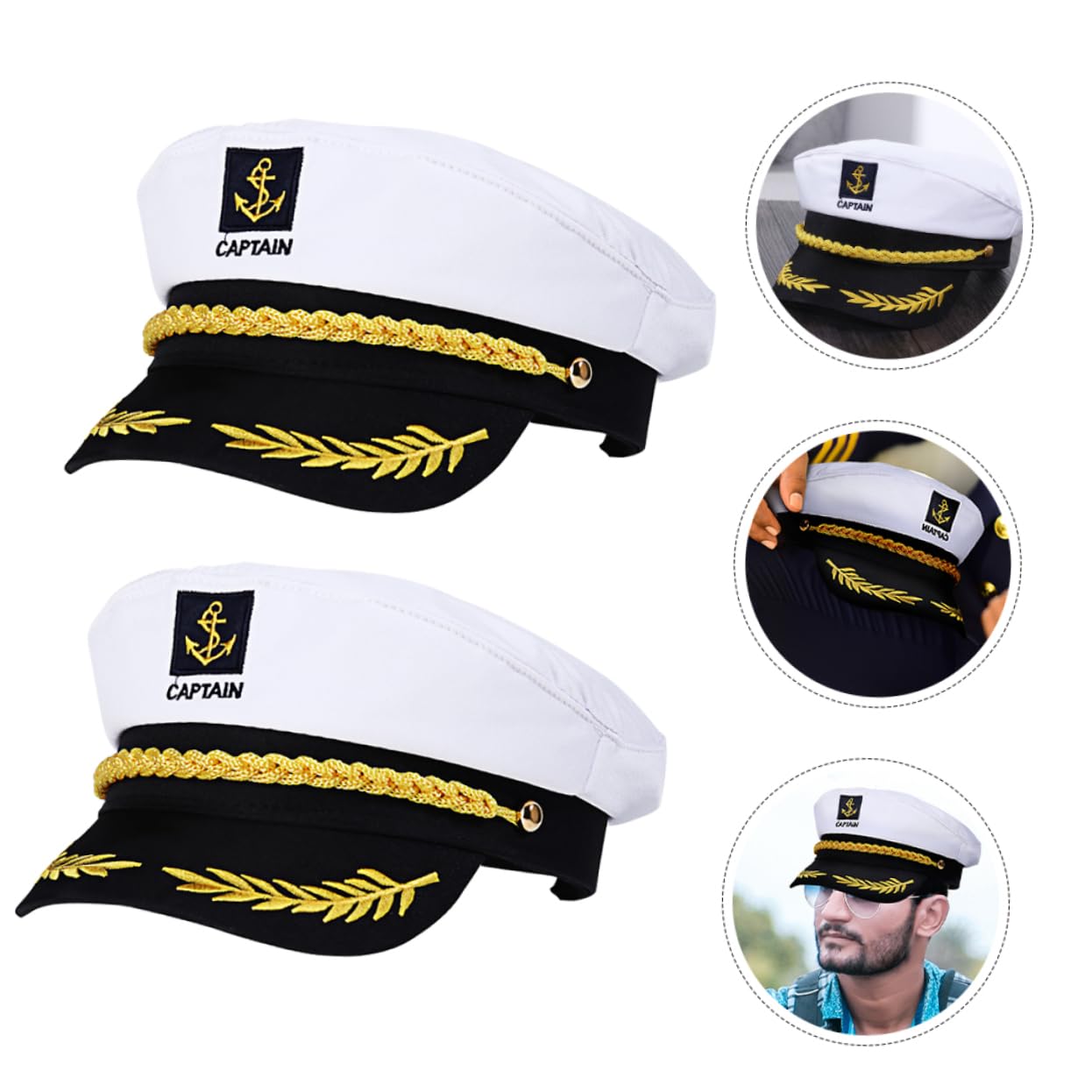 VALICLUD 20 Pezzi Cappello da Capitano in Cotone e Plastico, Bianco, Ricamato per Festa e Cosplay, Comodo e Facile da Abbinare
