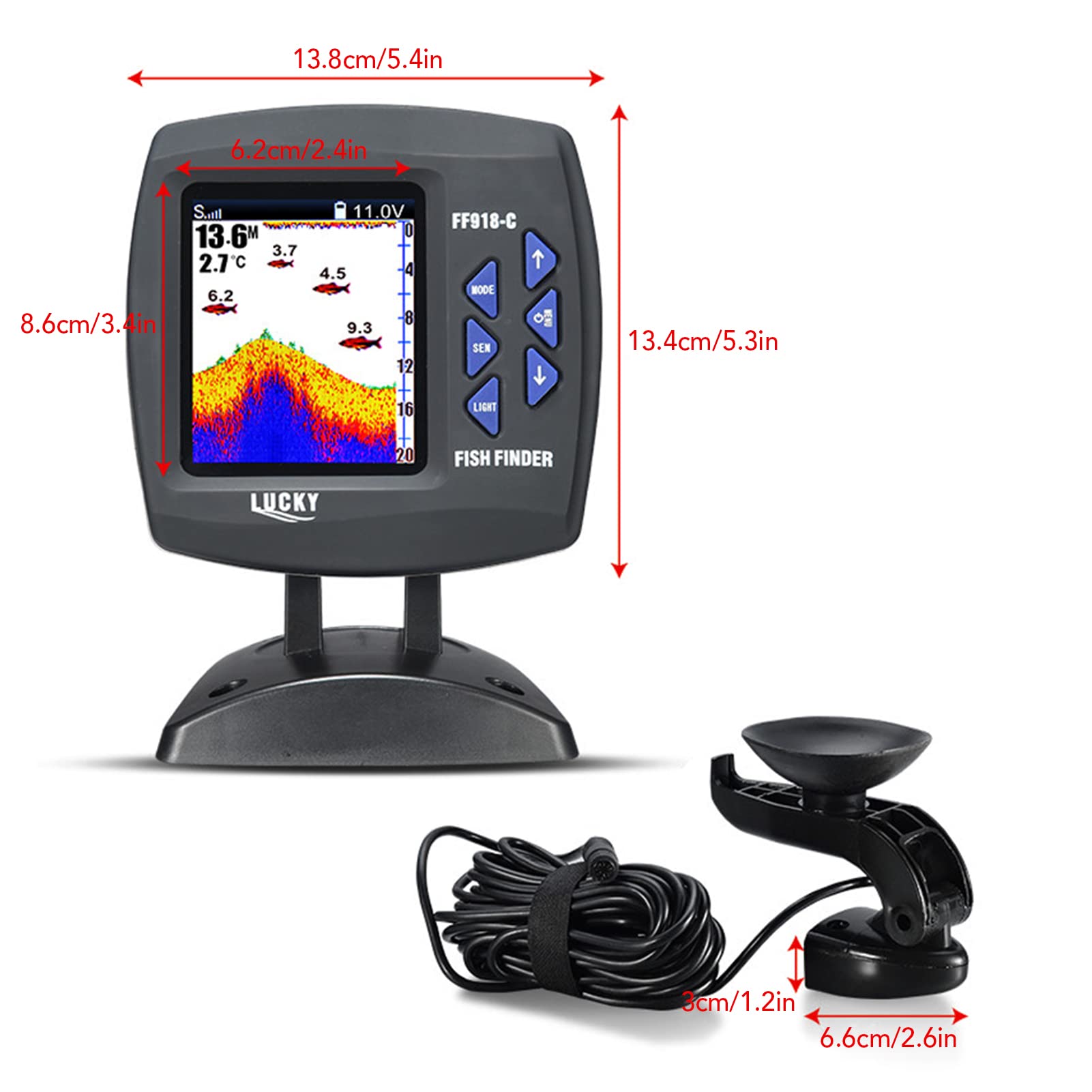 F918-C180S Fish Finder Sensore trasduttore cablato Fishfinder Fotocamera da pesca subacquea a 45 ° Trova pesci portatile Monitor subacqueo impermeabile LCD Localizzatore di pesci per barche