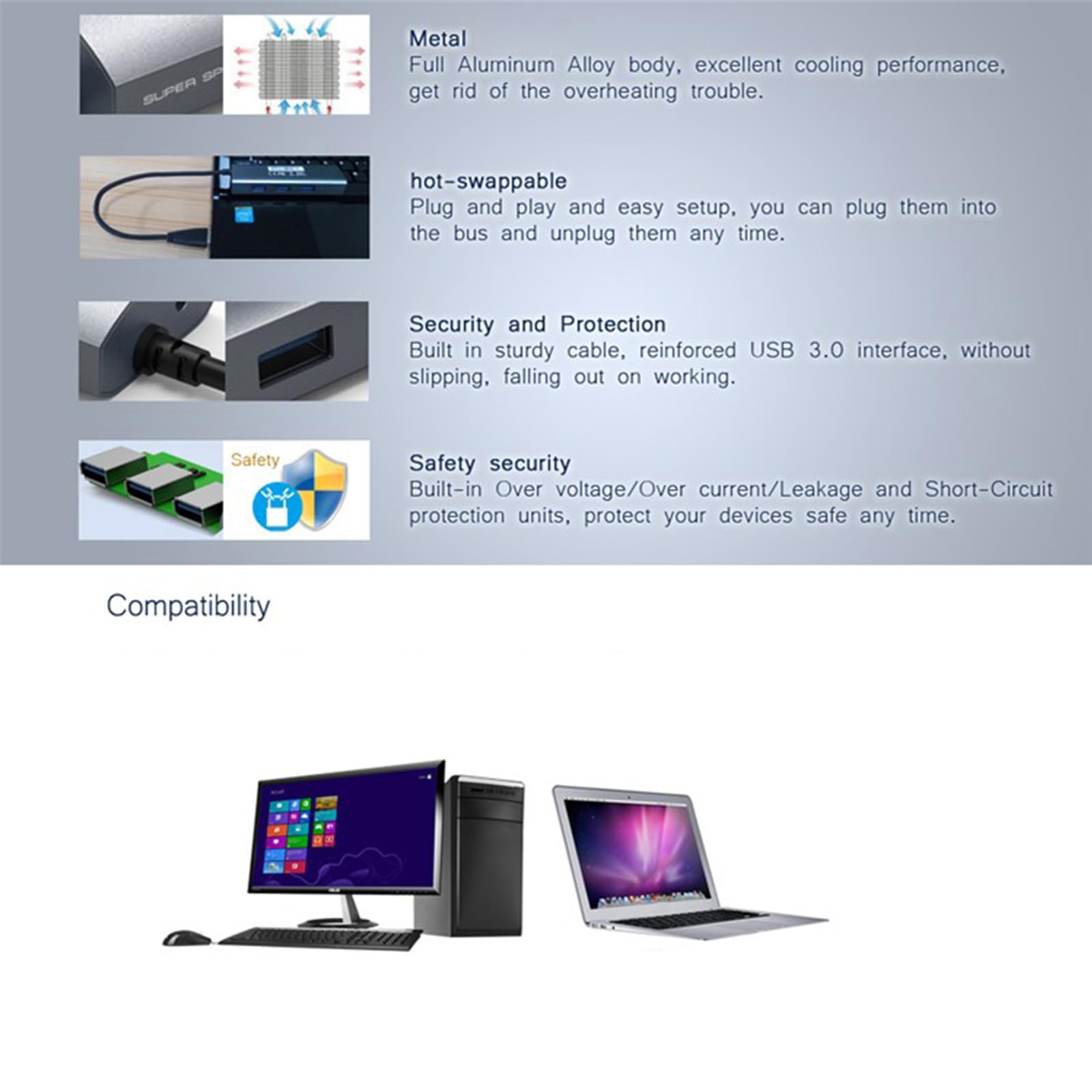 Adattatore da USB 3.0 a Ethernet, porta Gigabit, adattatore di rete USB 3.0 Hub Expander per laptop, tablet, dock di espansione USB
