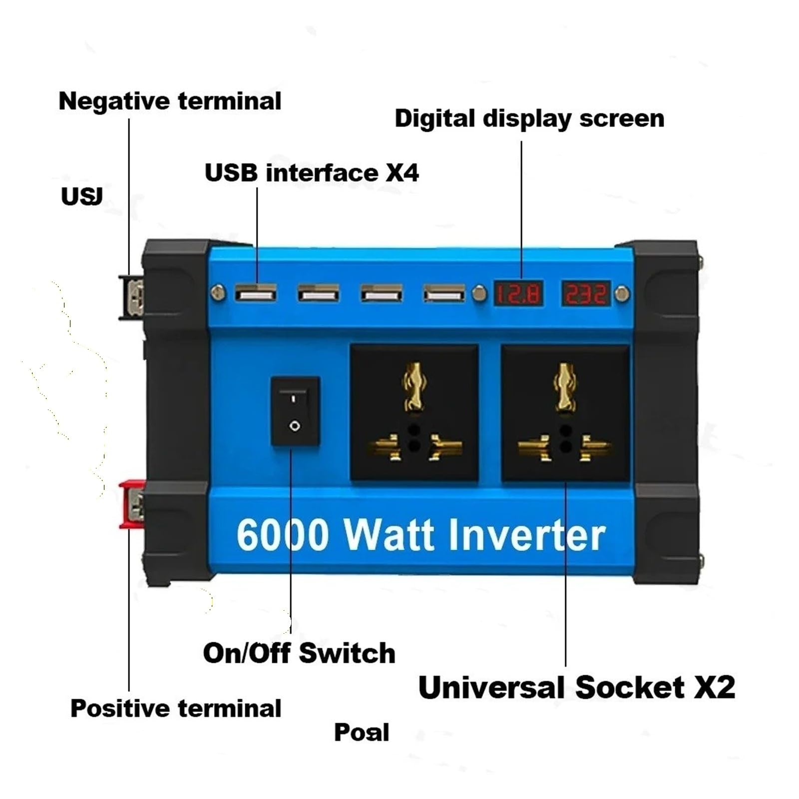 Power Inversor Corriente para Hogar/Camping Backup 6000W Solar Kit Completo 12V A 110V/220V 100A Controlador 500W Panel Inversor Fuera Red(Only Inverter 110V)