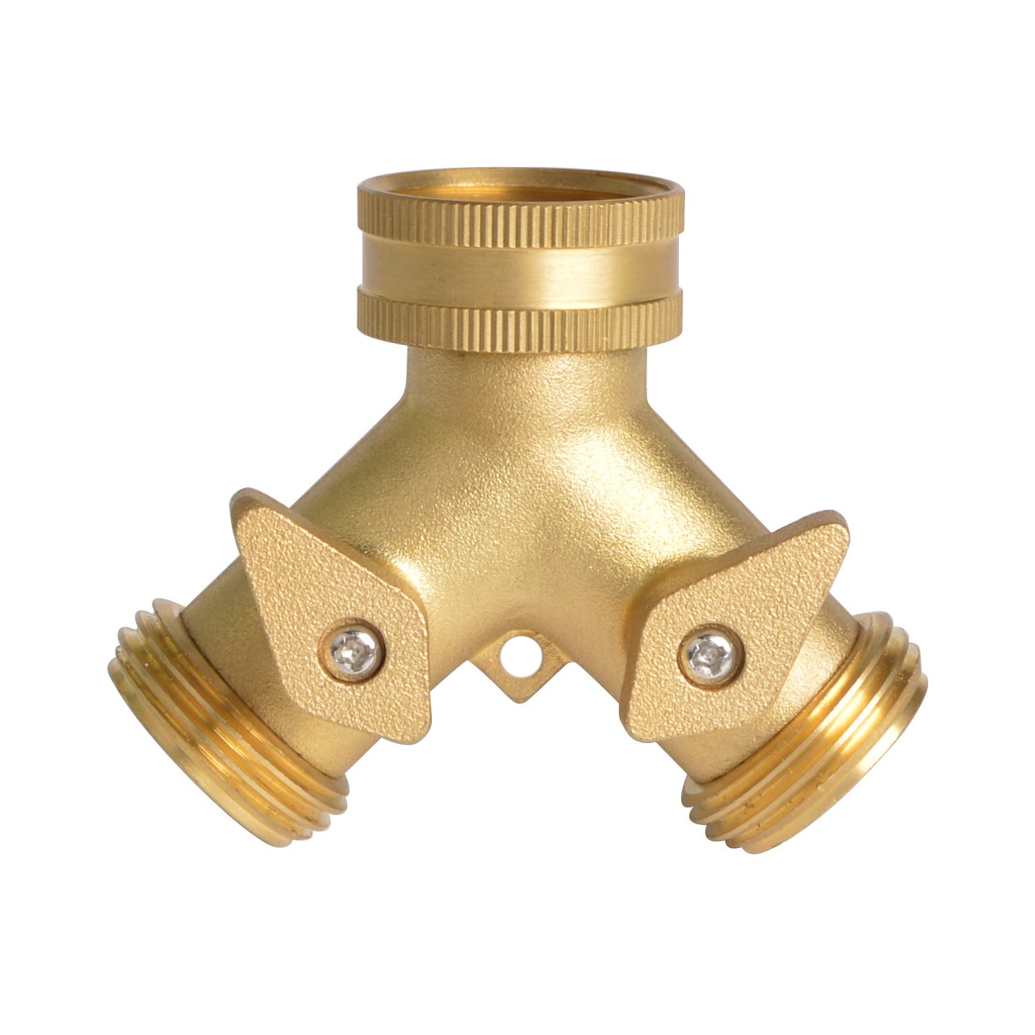 HYDRO MASTERHeavy Duty Brass 2 Way Y Splitter Garden Hose with Comfortable Grip Shut Off Valves, Adapter for Water Tap, Outlet, & Spigot, Includes Extra Rubber Washers