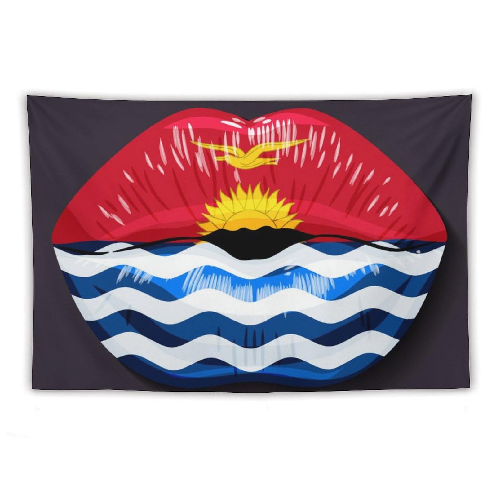 XingFox Kiribati Flag Lips Tapestry Wall Hanging, National Flag Art Wall Decoration Tapestry, For Bedroom Living Room Dorm Home Decoration, 40"x60"