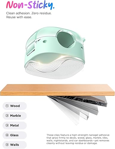 Miniatura 5 de Clips para cables, paquete de 8 organizadores de cables [1 bloqueo y adhesivo más fuerte], clips de cable de resorte, cargador de teléfono