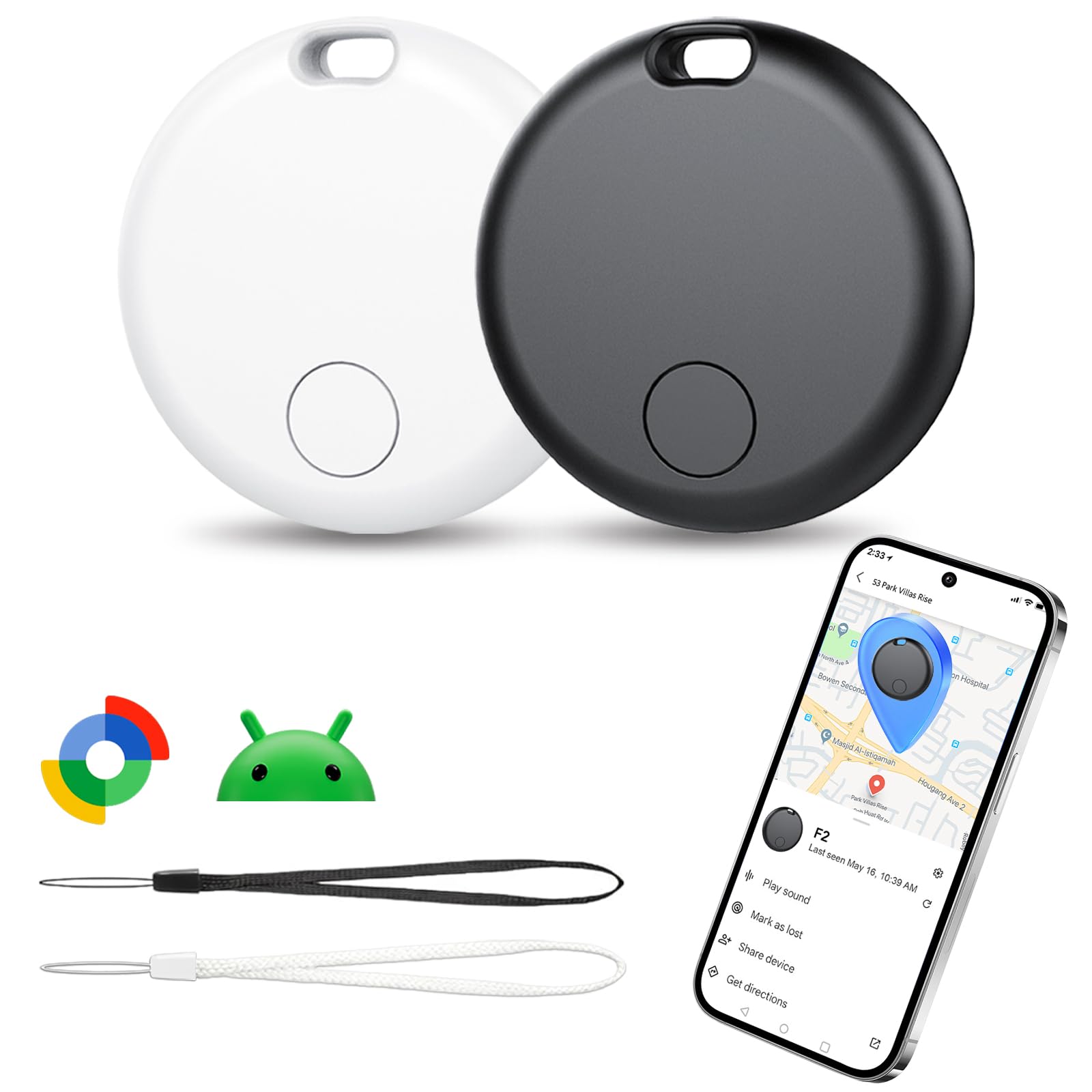 Smart Tracker Tag Android, localizzatore gps con Google's Find Hub (Solo Android), Portachiavi Gps, IP67 Impermeabile, Batteria Sostituibile, Trova Oggetti e Chiavi/Bagagli/Portafogli/Valigie