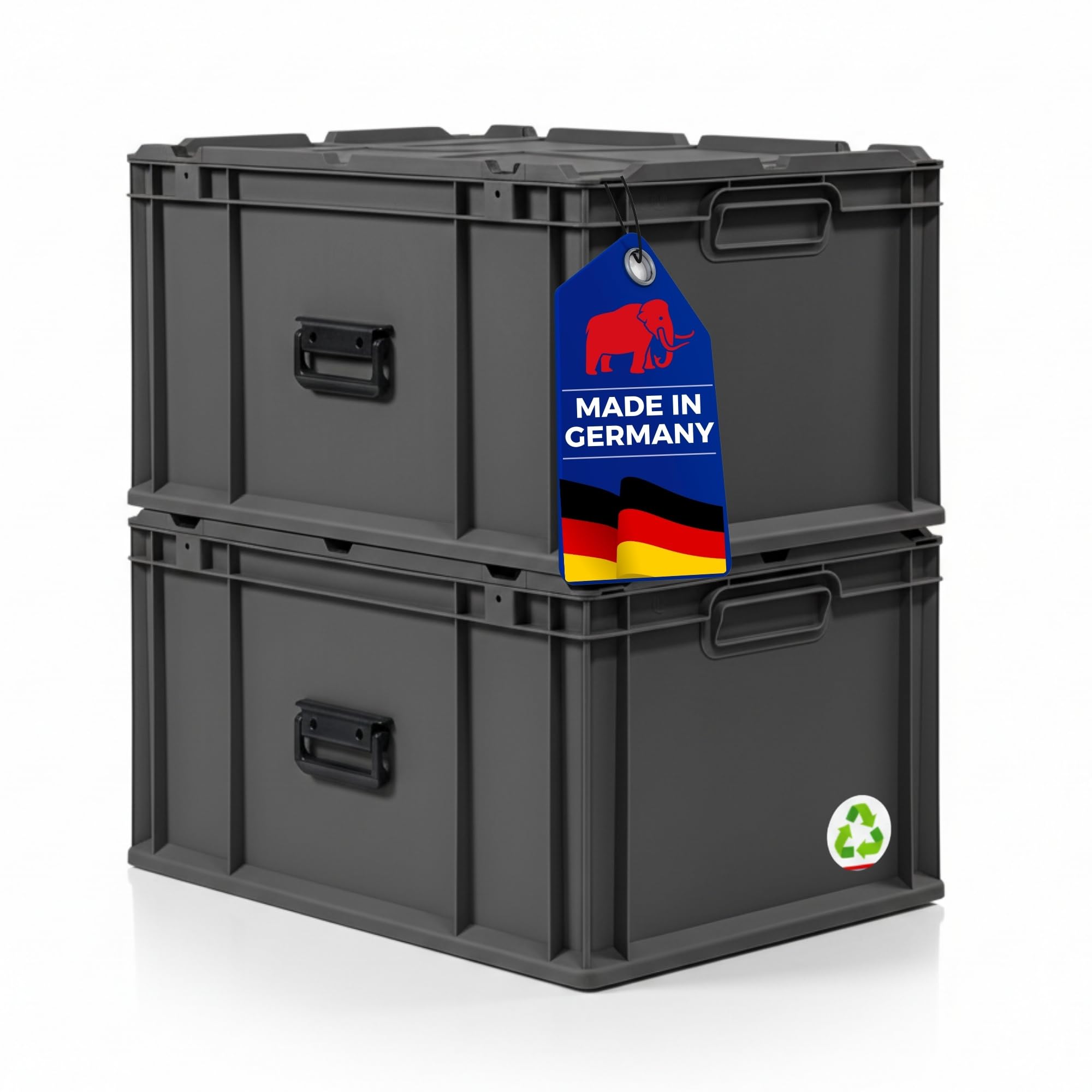 PROREGAL SuperSparSet 2x Eurobox NextGen Portable Made in Germany | HxBxT 33,5x40x60cm | 65 Liter | Schwarz | Eurobehälter, Transportbox, Transportbehälter, Stapelbehälter