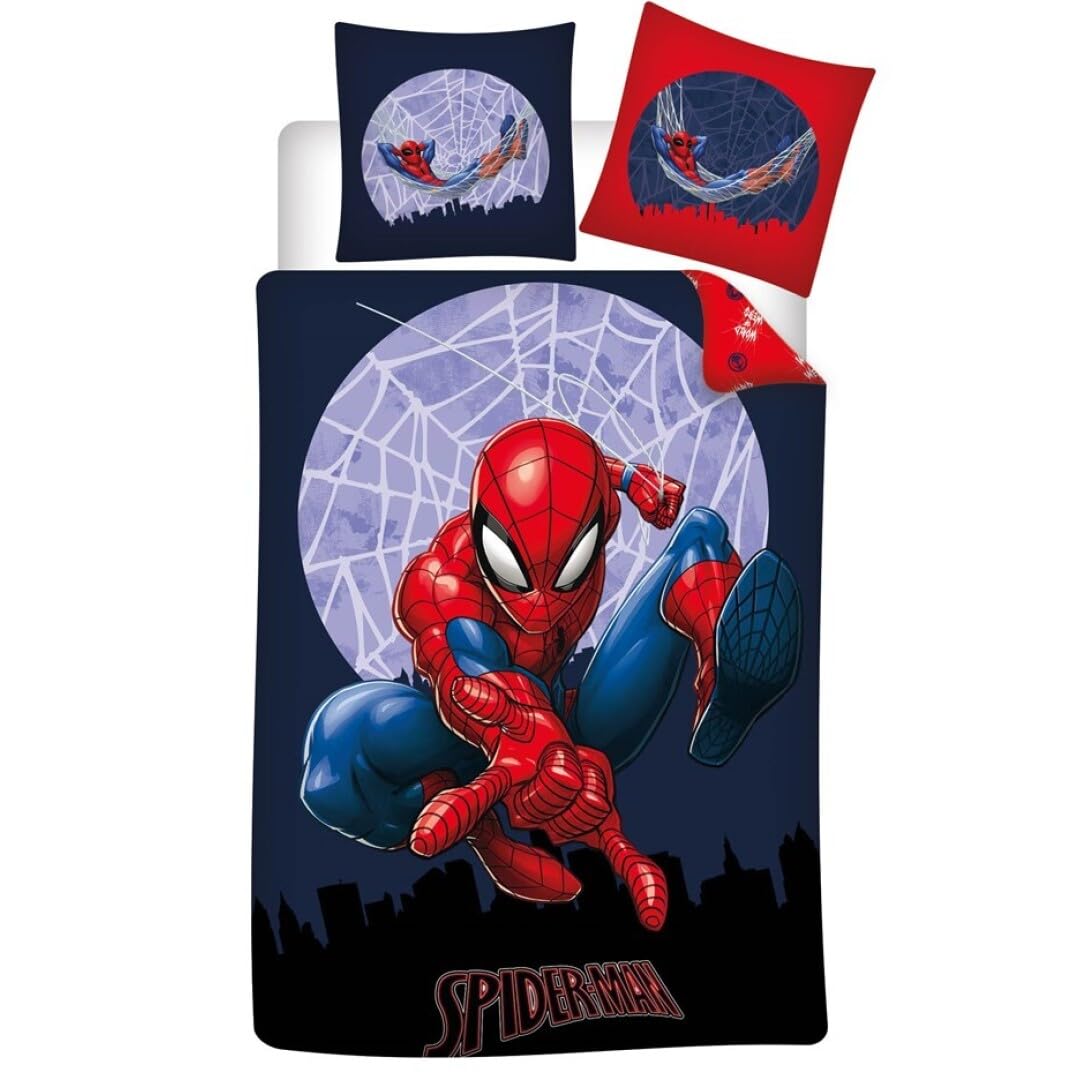 Juego de cama reversible Spiderman, funda nórdica de 140 x 200 cm y funda de almohada de 65 x 65 cm, polialgodón