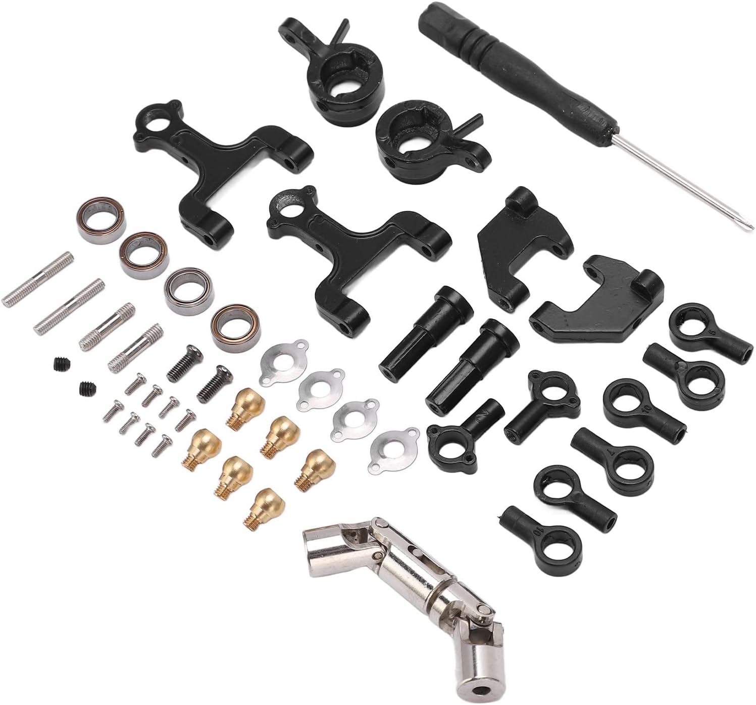 RC Front Upper Lower Swing Arm Set with Drive Shaft for WPL D12 D42 D Series Remote Control Car, Aluminium Alloy Suspension Kit with Steering Cups and Bearings