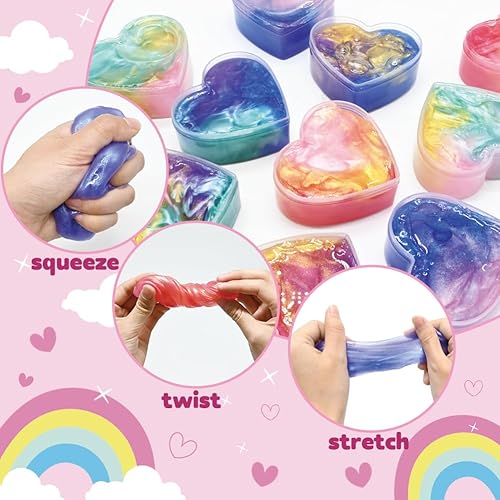 Miniatura 4 de DINESIL Paquete de 28 corazones de limo de galaxia para el día de San Valentín, slime de San Valentín con tarjetas de regalo de unicornio para
