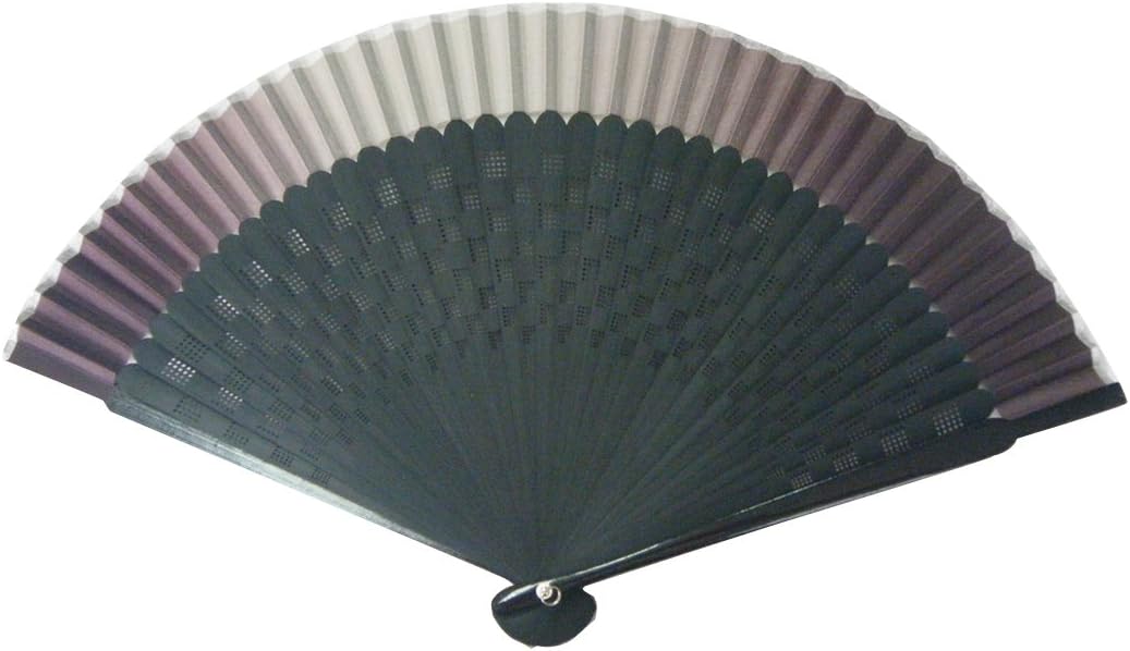 ASAO Hand Made Artisan Men's Short Fabric Silk Sensu Folding Fan Black Guard 8.7 in 40 Folds Laser Treated Ribs Checked Pattern Reddish-Brown
