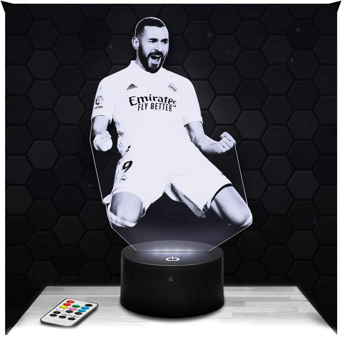 Lampephoto.fr - Karim Benzema 3D Lamp Night Light Football Player Sports 3D LED Illusion lamp, Christmas Birthday Gift Idea for Boys and Girls Night Light Children's or Adult Bedroom, Gifts Merch TOP