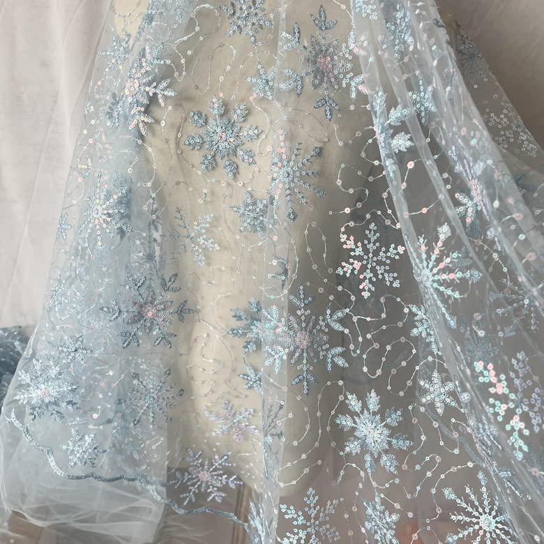 Amazon.com: 130cm Width Blue Snowflake Sequin Mesh Embroidery DIY Women's  Dress Bead Embroidery Lace Fabric Doll and Kids Dress Fabric Bridal Wedding  Dress Mesh Scallop Edge Lace Fabric Sale by Yard :
