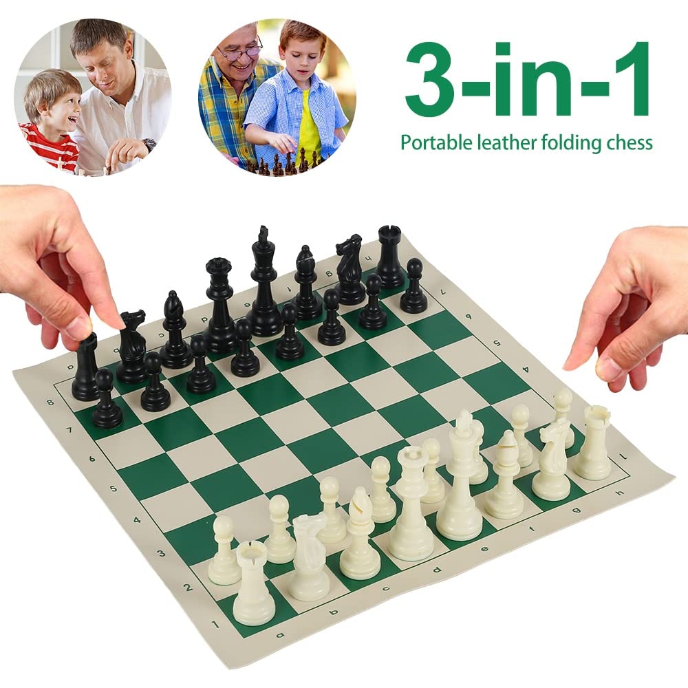 ZAW Juego de juego de ajedrez de cuero Backgammon Peones Tablero plegable Interior Viaje Ajedrez Peones Juego de ajedrez (Color: Blanco)