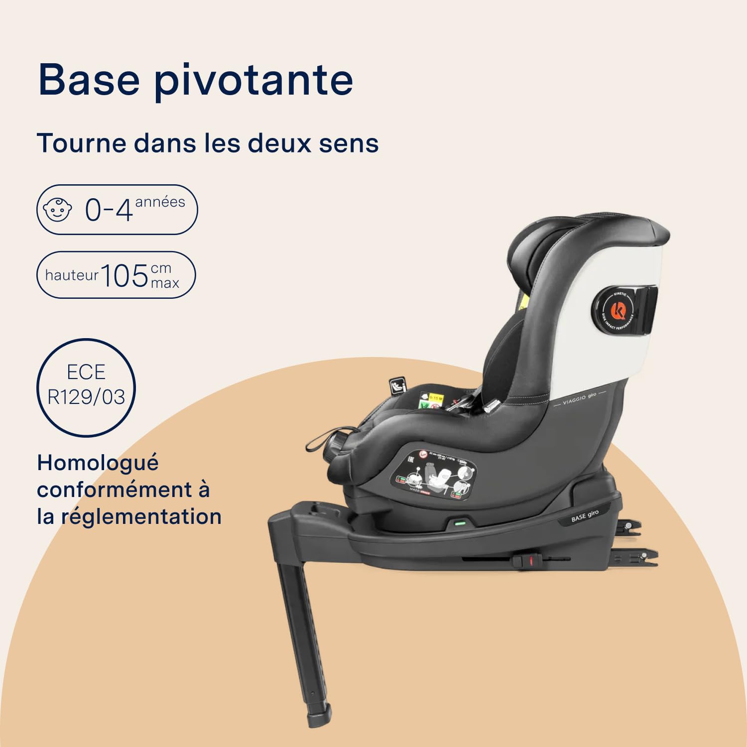 PEG Base Giro - Base Auto Pivotante i-Size à 360° - Compatible avec les Sièges-Auto Primo Viaggio Lounge, Primo Viaggio SLK et Viaggio Giro