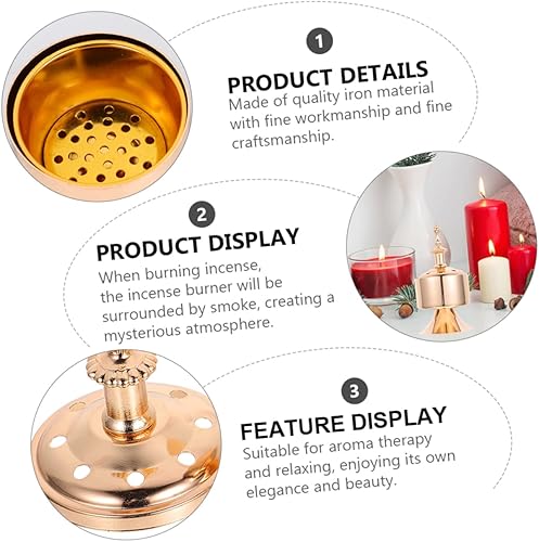 Miniatura 9 de DECHOUS Quemador de incienso de metal, quemador de incienso de latón, quemador de incienso de carbón, quemador de bobina de incienso, difusor de