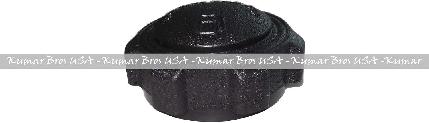 Top view of the Kumar Bros USA Gas Fuel Cap, showing its textured black surface and 'E' marking.