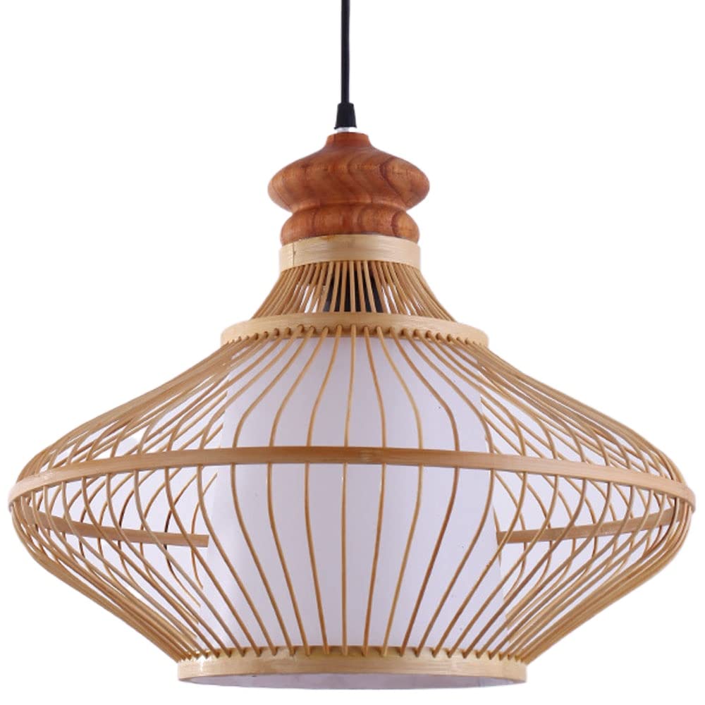 Lampa wisząca z rattanu 40 cm, żyrandol z naturalnego bambusowego klosza, ręcznie pleciony kosz wiszący, naturalny kolor, idealny do sypialni, salonu lub herbaciarni.