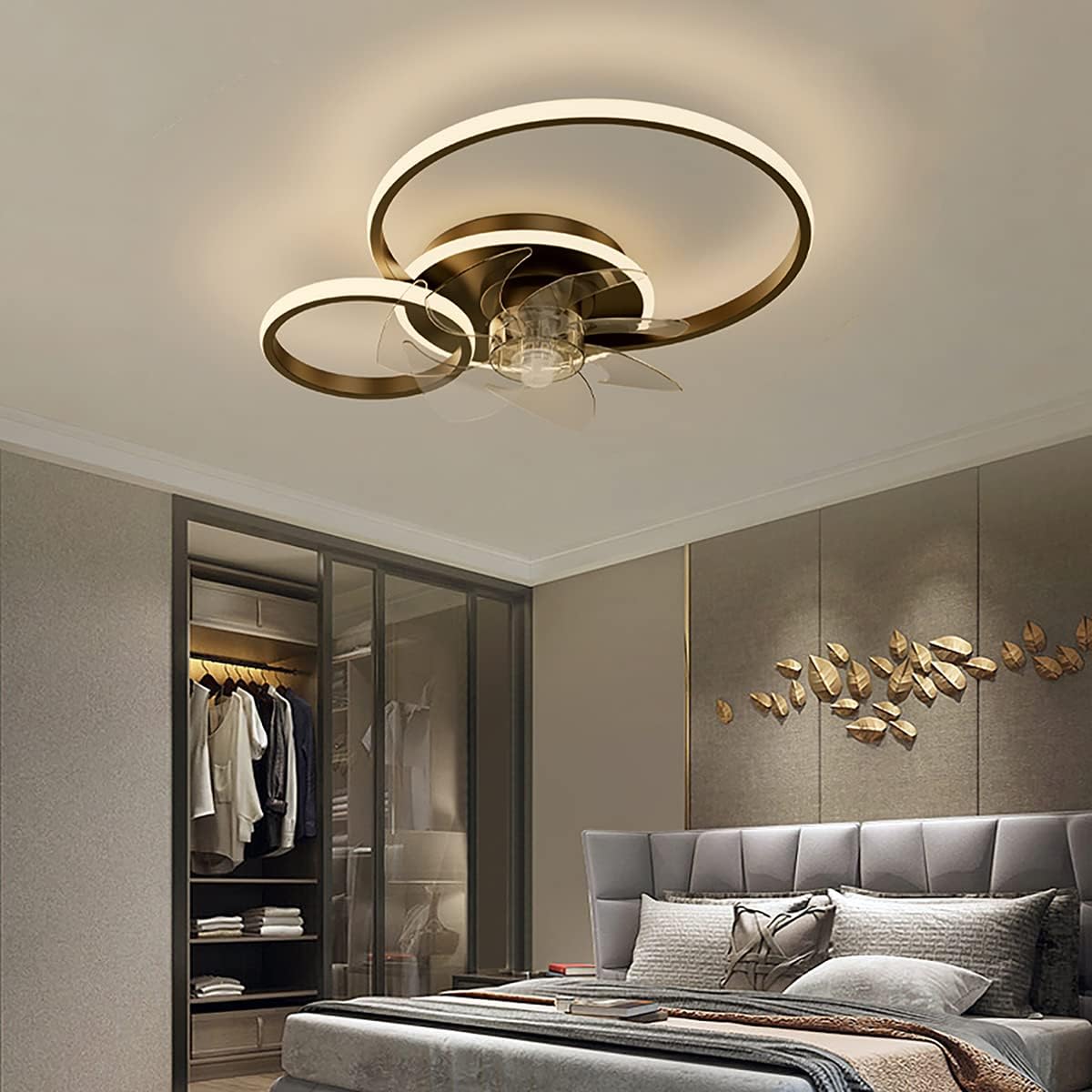 YUEGOO Ceiling Fans with Lamps,Silent Ceiling Fans with Lights and Remote Reversible Fan Light 6-Speed Winter and Summer Mode with Dimmable Light Led Ceiling Light Living Room Bedroom/Black/a