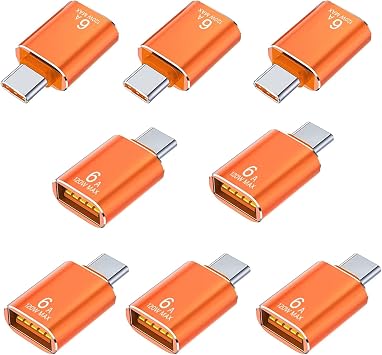 Pastall 8 Pack 10Gbps/120W Type C Male to USB Female OTG Adapter, Orange USB C to USB3.1 Adapter for Smartphone, PC, Laptop, Tablet, Keyboard etc.