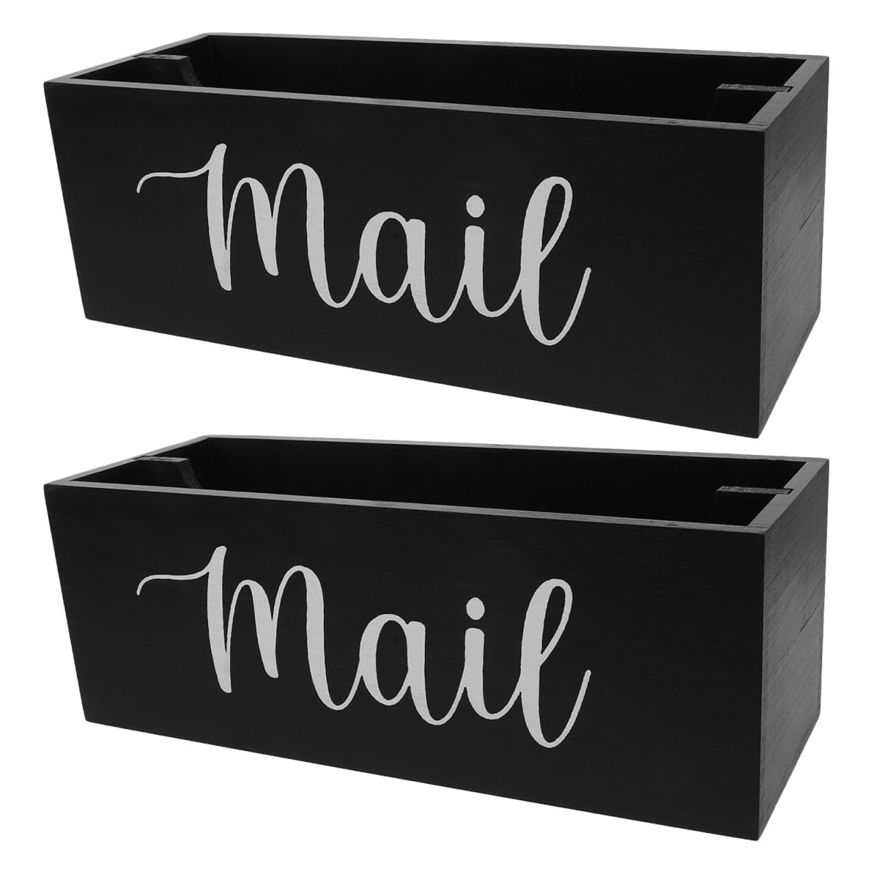 Luxshiny Caja Organizadora de Correo para Sobres y Cartas 2 Compartimentos de Madera Negra Estilo Rústico Funcional Oficina y Hogar