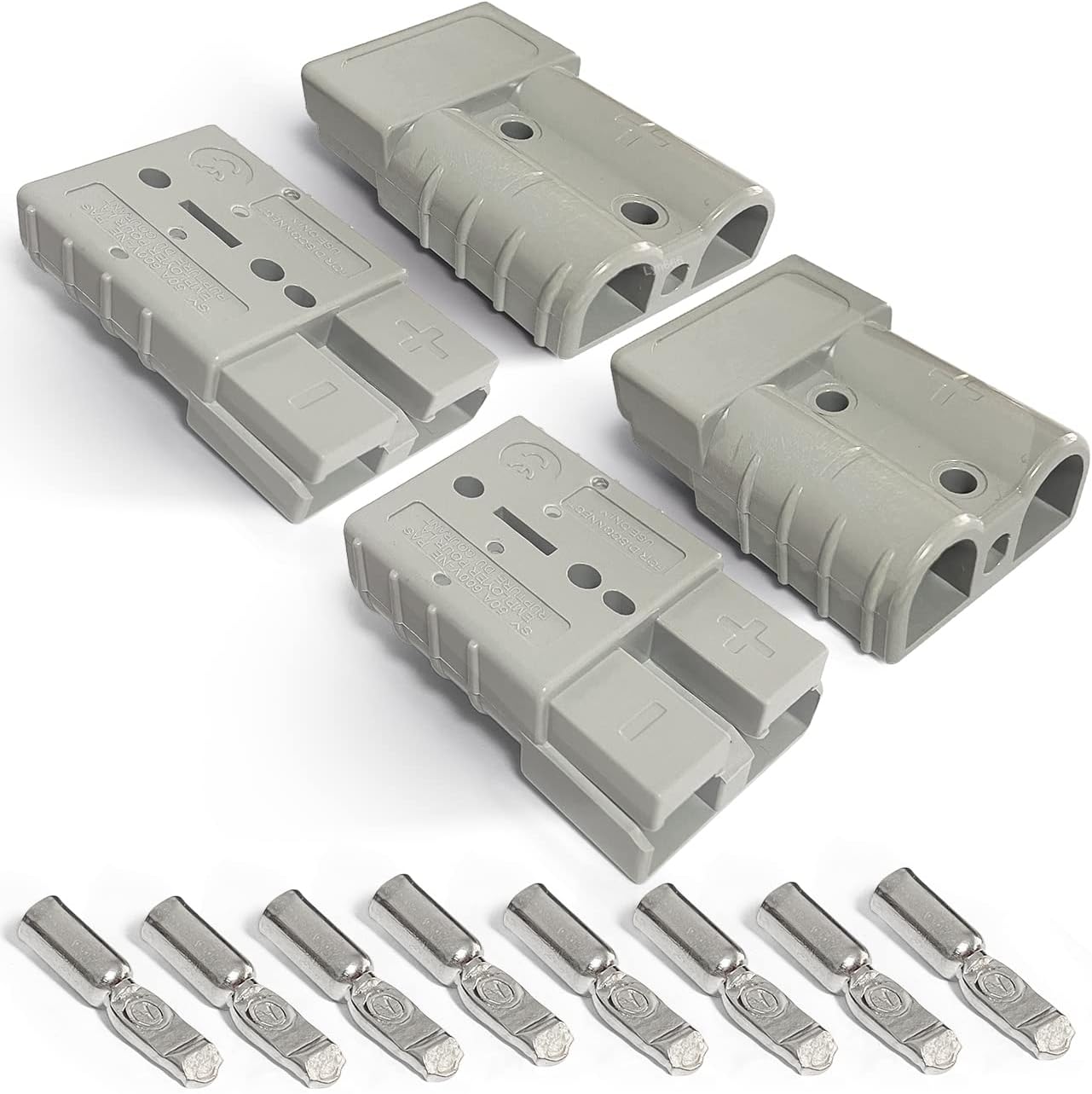 6-10 Gauge Battery Quick Connector 50A 12-36V Battery Quick Disconnect Battery Quick Wire Harness Plug Kit for Car Bike ATV Winches Lifts Motors More (4pcs,No Dust Cover,Grey)