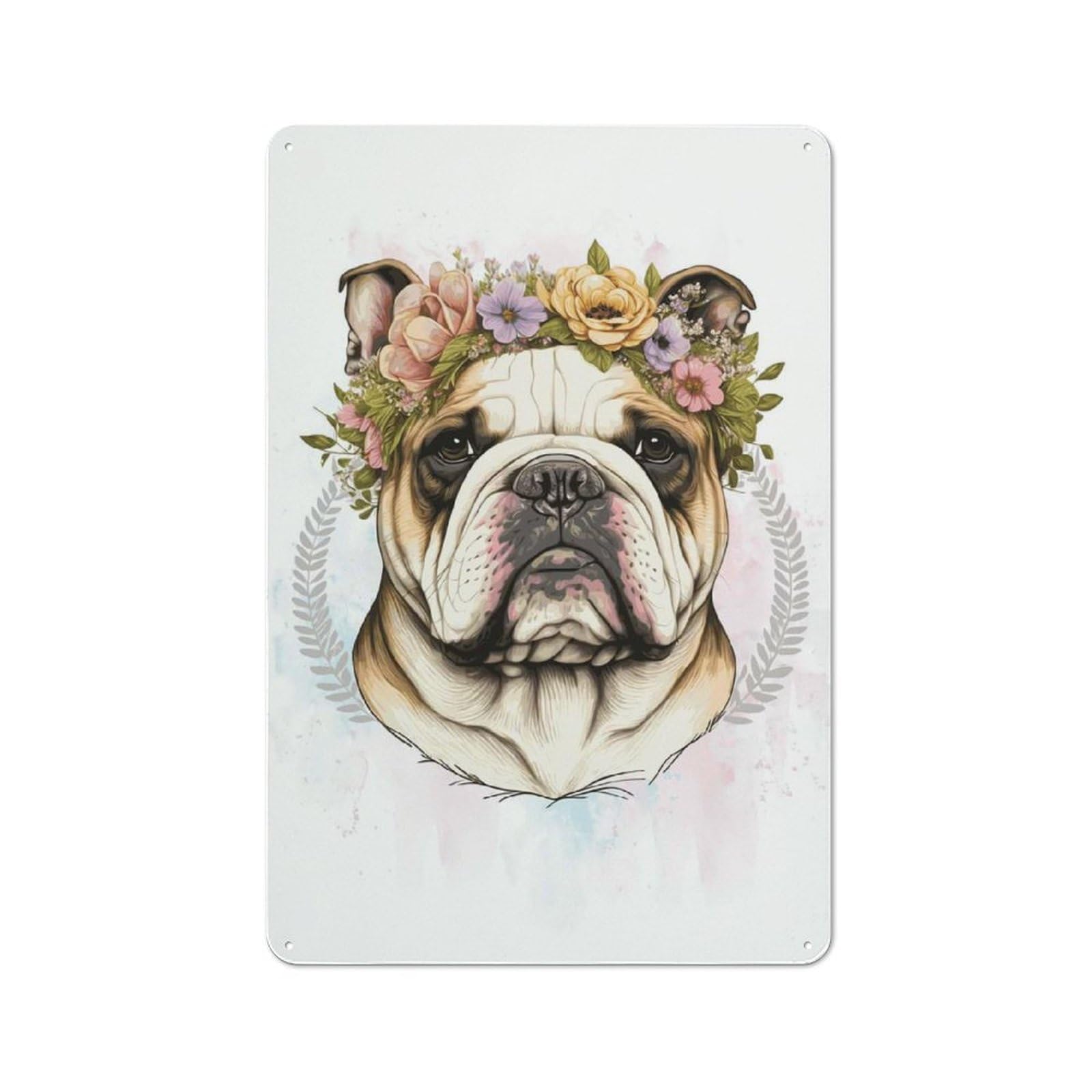 Clean Industrial Floral Bulldog Painting Industrial Metal Sign 30x20cm, Studio Wall Art for Loft, Studio, Office Or Creative Room