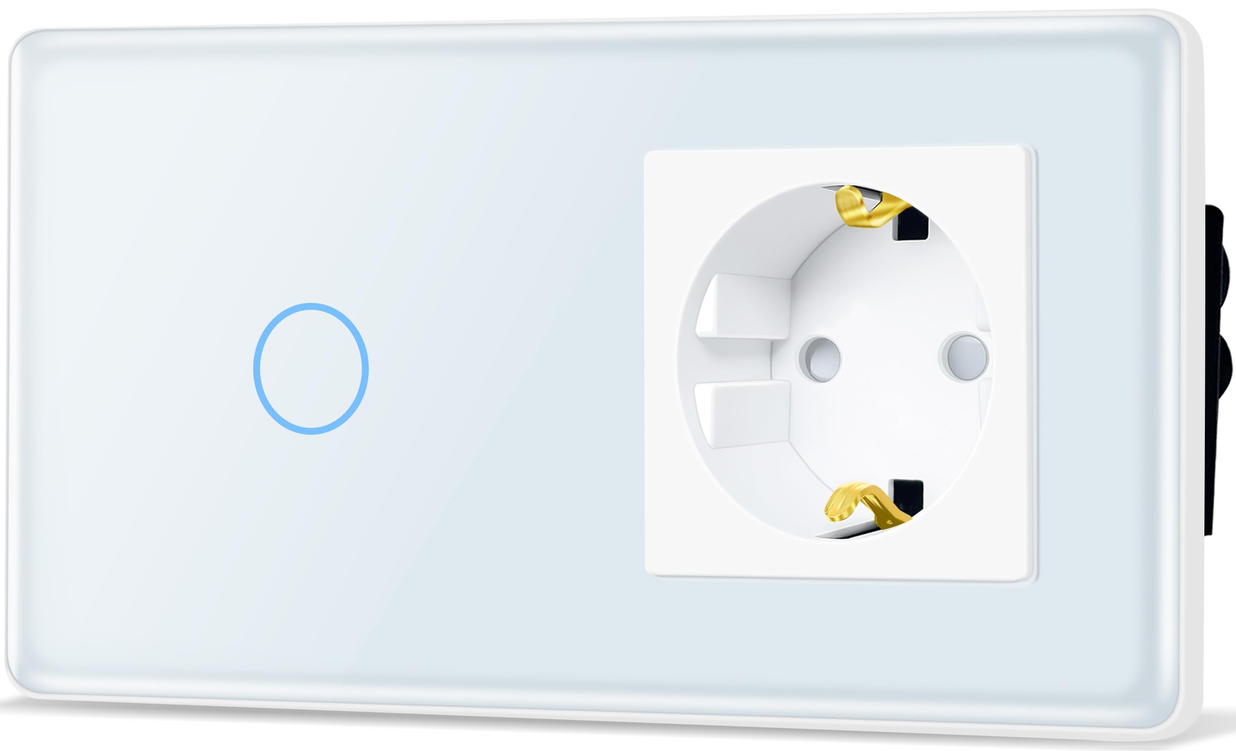 TAWOIA Touch Lichtschalter mit Steckdose,EU Standard 1 Fach Steckdose 1 Fach 1 Wege Unterputz Lichtschalter mit 2.5D Curved Glas Platte 86 * 157mm Weiß