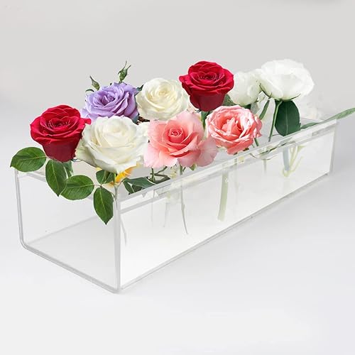 Miniatura 2 de Greatstar - Jarrón rectangular de acrílico transparente, soporte para agua, centro de mesa floral para mesa de comedor, jarrón decorativo moderno