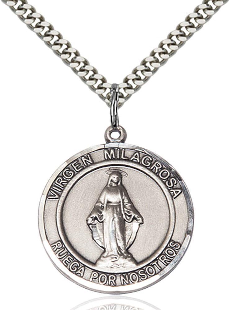 Bonyak Jewelry Virgen Milagrosa Hand-Crafted Round Medal Pendant in Sterling Silver