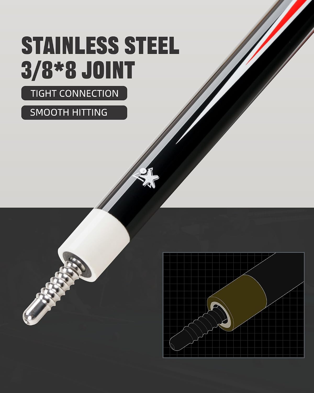 CRICAL Carbon Fiber Pool Cue Stick 58" Billiard Cue Sticks Professional Low Deflection Pool Sticks with 3/8 * 8 Pin Joint and 12.5mm Tip