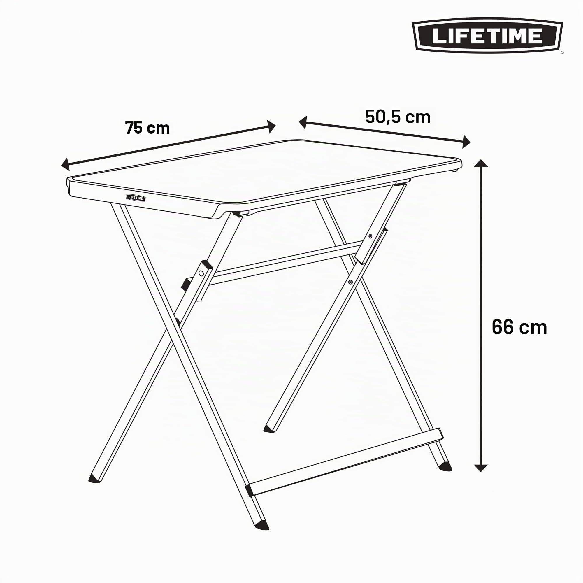 LIFETIME 92210 - Mesa Auxiliar Plegable Negra | Mesa Plegable portátil Medidas 75x52, Altura 66cm | Incorpora asa para fácil Transporte | Fácil almacenaje | Resistente y Ligera