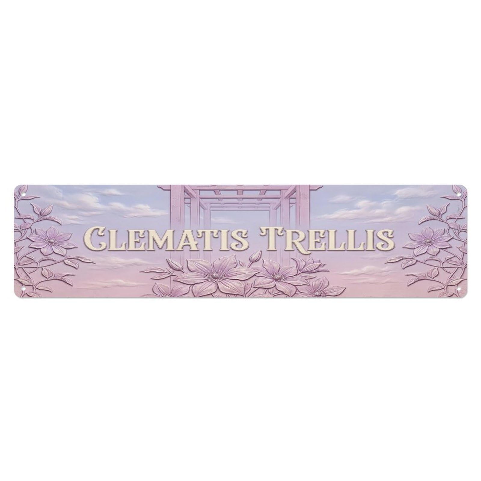 Olhnbad 4X16inch(10X40cm) Vintage Cottagecore Garden Clematis Trellis Relief Metal Tin Sign