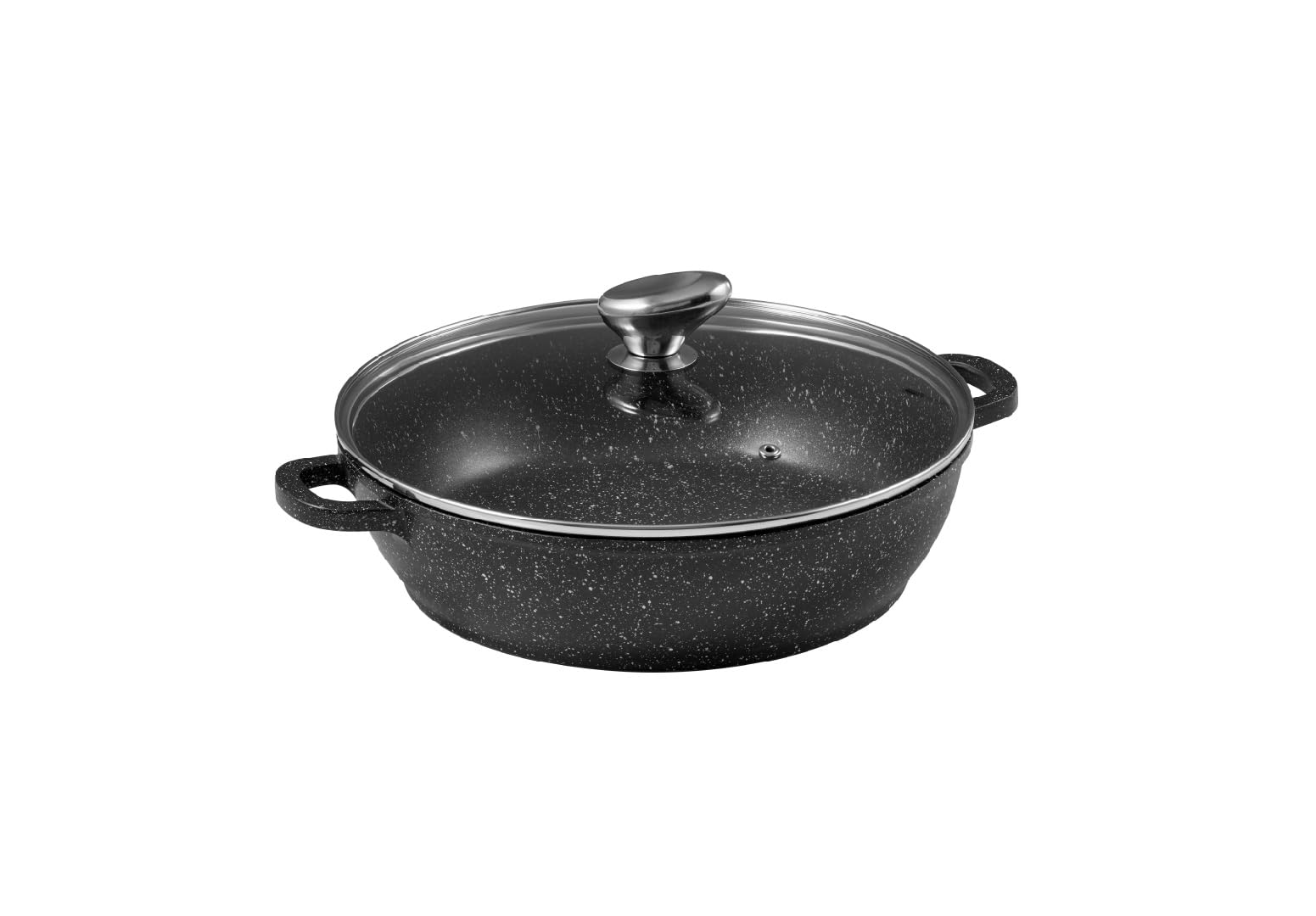 Pradel Excellence - PCUI001016 - Mijoteuse Fonte d'Aluminium Premium Ø28cm, Couvercle Verre - Revêtement Anti-Adhésif Façon Pierre - Poignée Amovible - Tout Feu, Noir