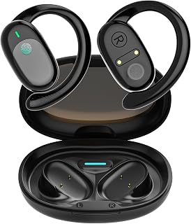 SUUWEE Wireless Earbuds Bluetooth Earphones, Bone-conduction Running Headphones Over-Ear Headphones with Flexible Earhooks, Built in Noise Cancellation Mic with Charging Case