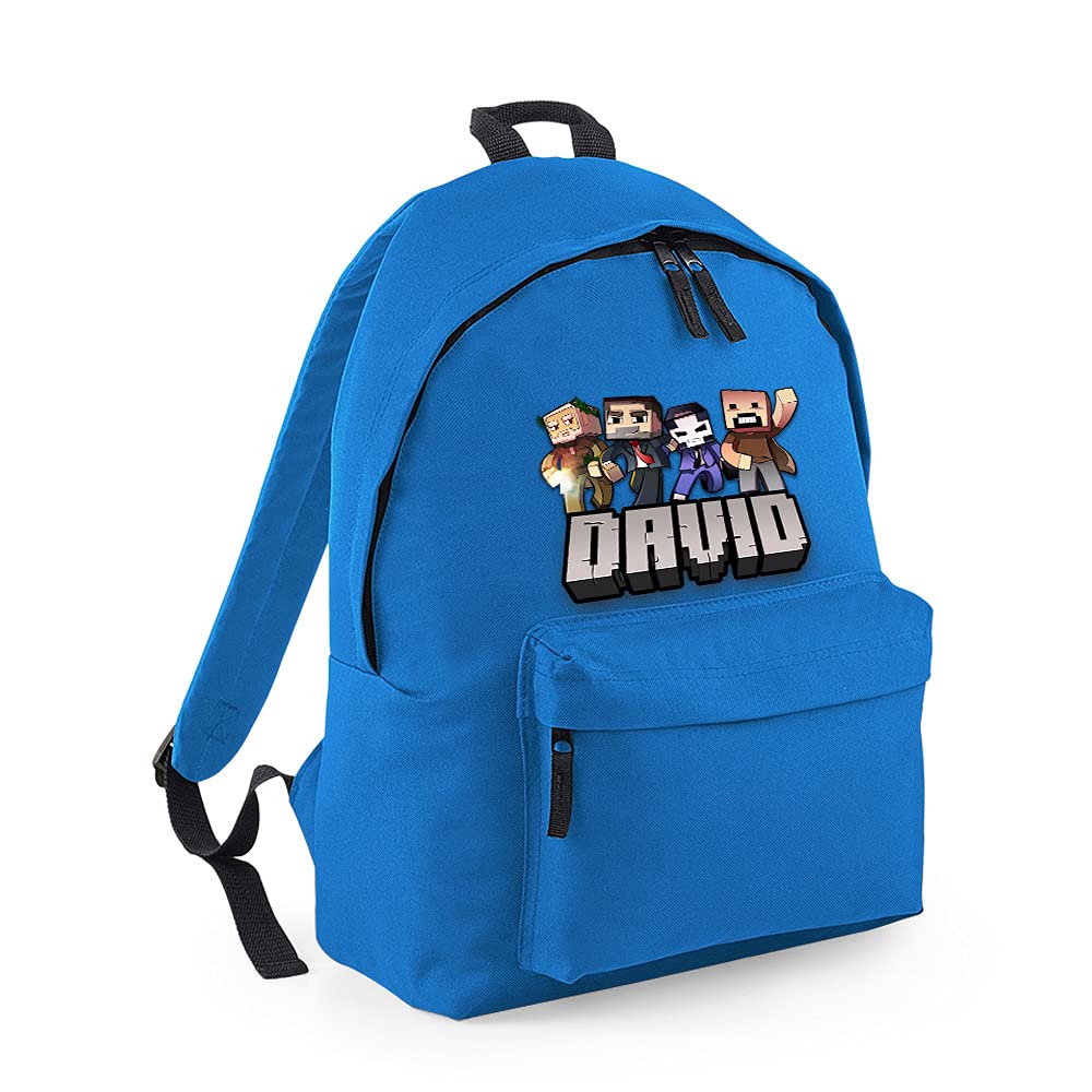 Personalised ANY NAME Cool Pixel Art funny Gaming Enthusiast, Back to School, Fashion Backpack for Nursery/Preschool/Travel, Bookbags for Kids/Teen Fashion Rucksack Shoulder Bag. (Sapphire Blue)