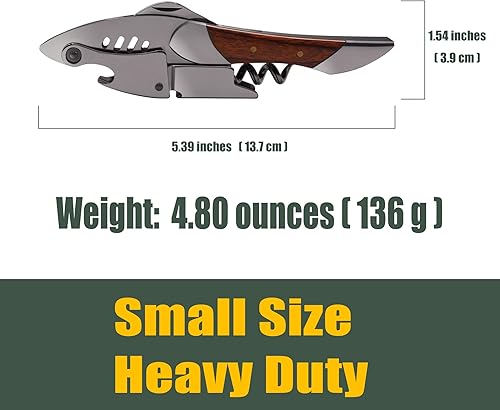 Miniatura 4 de Sacacorchos para camareros, abrebotellas de vino, acero inoxidable resistente, mango de palisandro, llave de vino en forma de tiburón, regalo para