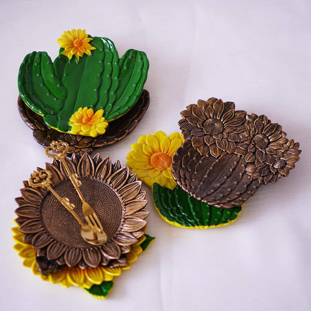 Resin Dried Fruit Tray Serving Plate Nut Tray Snack Dessert Dish for Candy Jewelry Organizer Display (17cm x 17cm x2cm Yellow Sunflower)